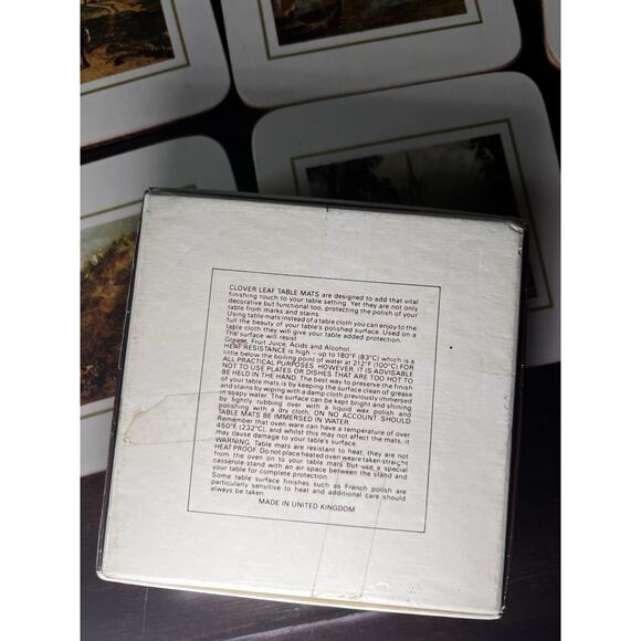 VTG Boxed Set Of 6 Clover Leaf Cork Coasters Floral White Flowers Made In UK EUC - Picture 4 of 9